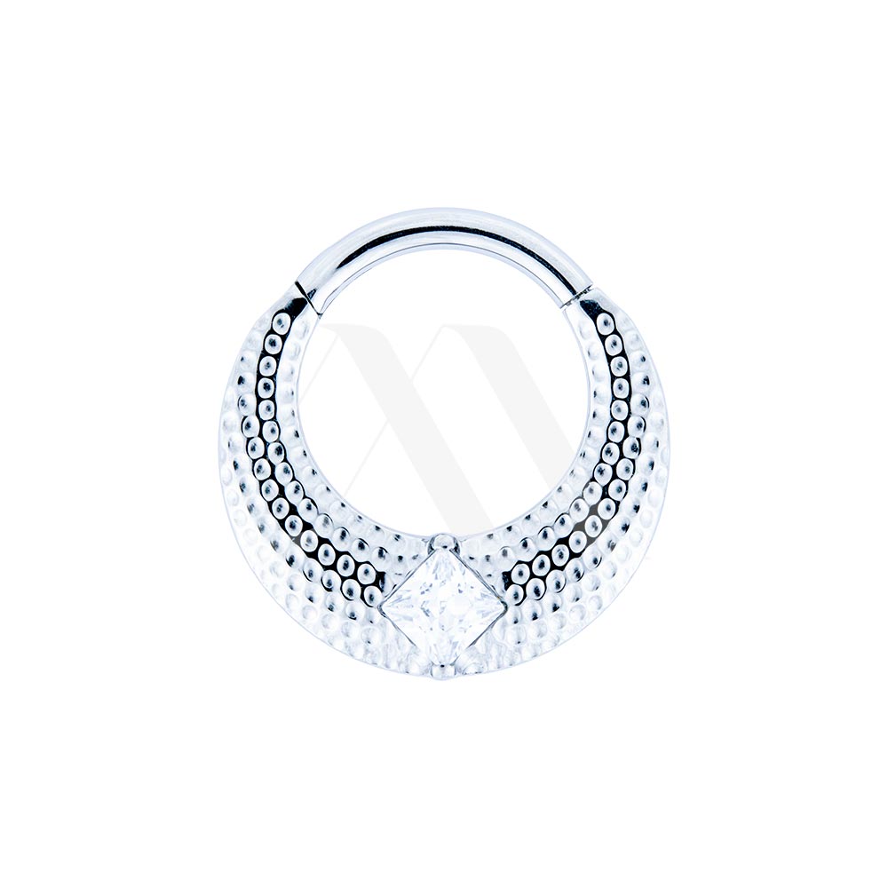 Argolla Clicker Textura y Cristal en el centro