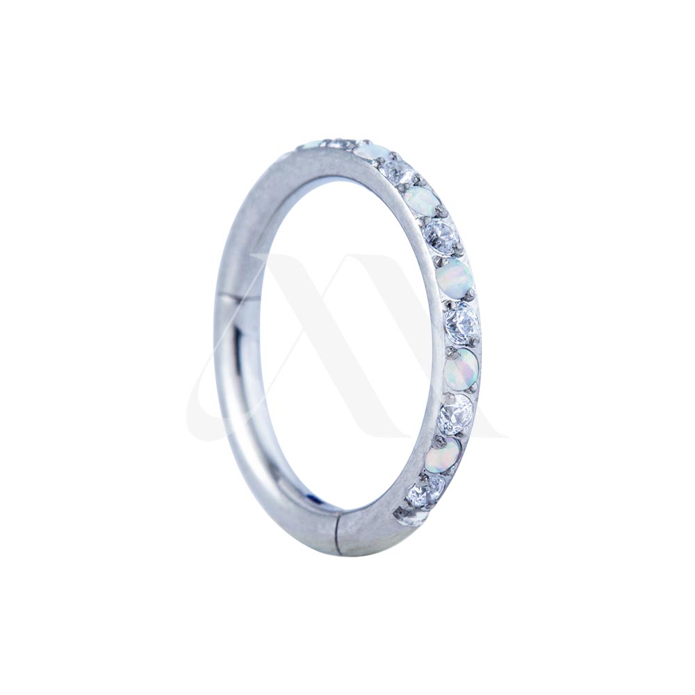 Argolla Clicker con Cristales/Ópalos Laterales